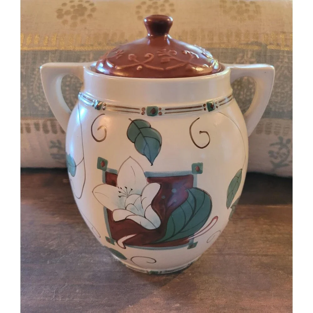 Pfaltzgraff “Mission Flower” Medium Ceramic Canister Cookie Jar 9”